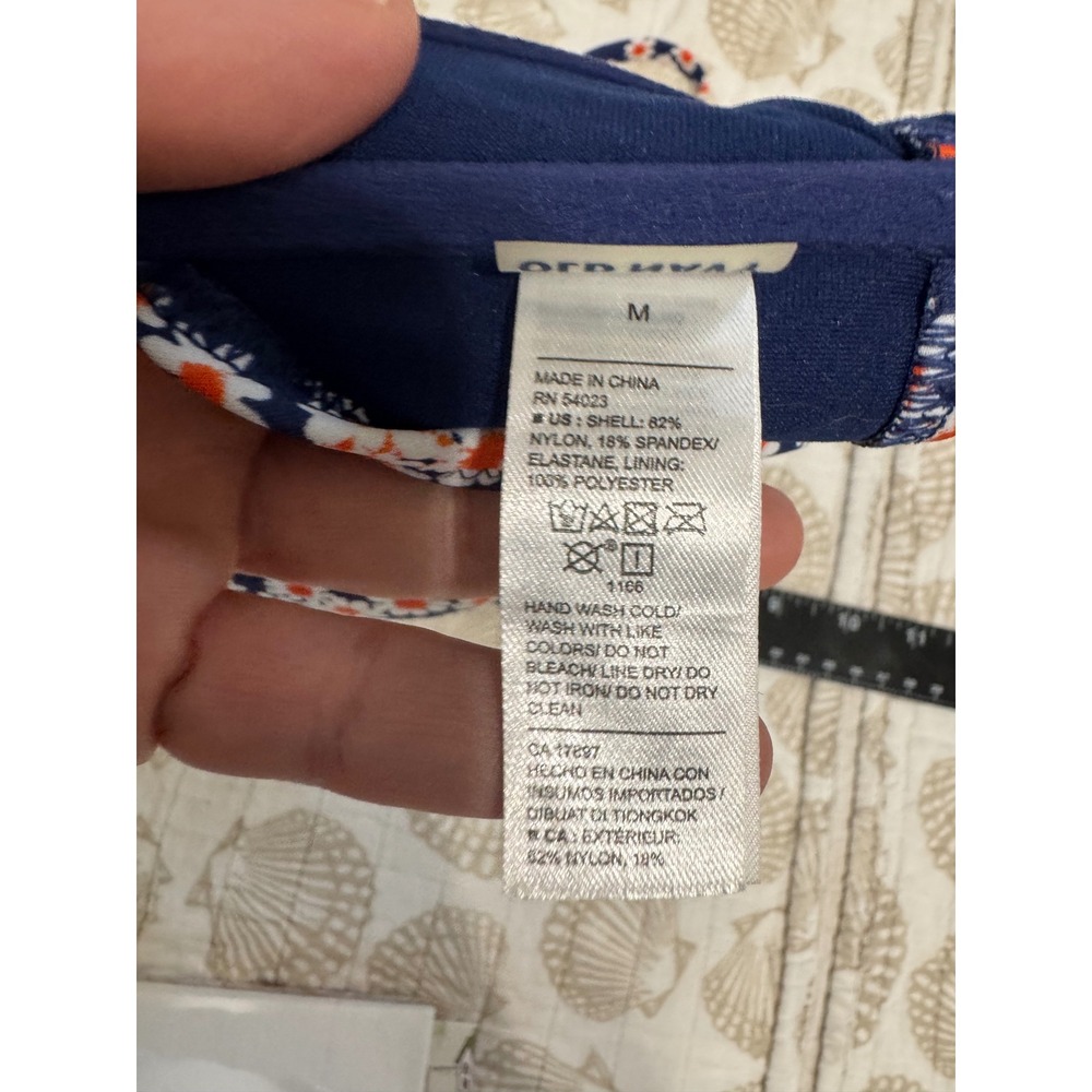 Old Navy Womens Navy Blue Orange Daisy Floral Bandeau Halter Bikini Top‎ Medium - Picture 5 of 9